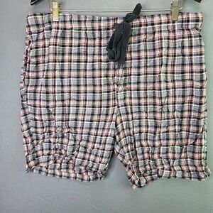 Van Heusen Pajama Shorts XL Black Red Plaid Rayon Drawstring Sleepwear Mens